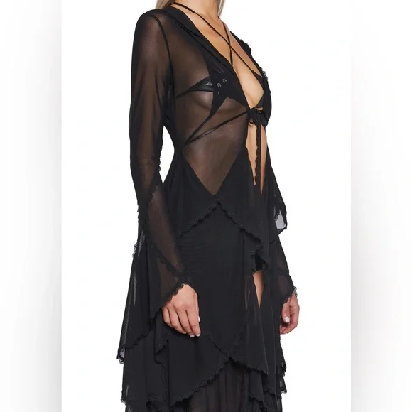 NWT DOLLS KILL CLUB EXX SPARKLED MYTHS HOODED DUSTER SIZE XXL SOLD OUT! - Picture 4 of 14